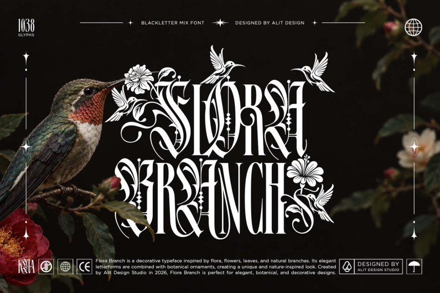 Numbers Font Stye Flora Branch Font - Befonts
